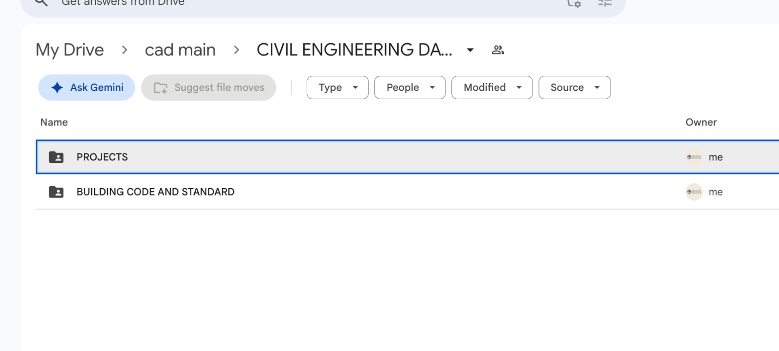 Main Drive folder — Civil Engineering data, 10,000+ AutoCAD files, 3DS Max tutorials & bonus PDFs